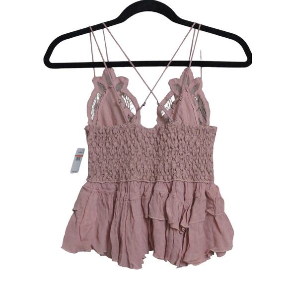 Free People Adella Cami Crochet Lace Flowy Tiered Crisscross Dusty Mauve M New - Picture 5 of 11